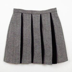 Caractère Wool Tweed and Velvet Box Pleated Multi Texture Mini Skirt 6